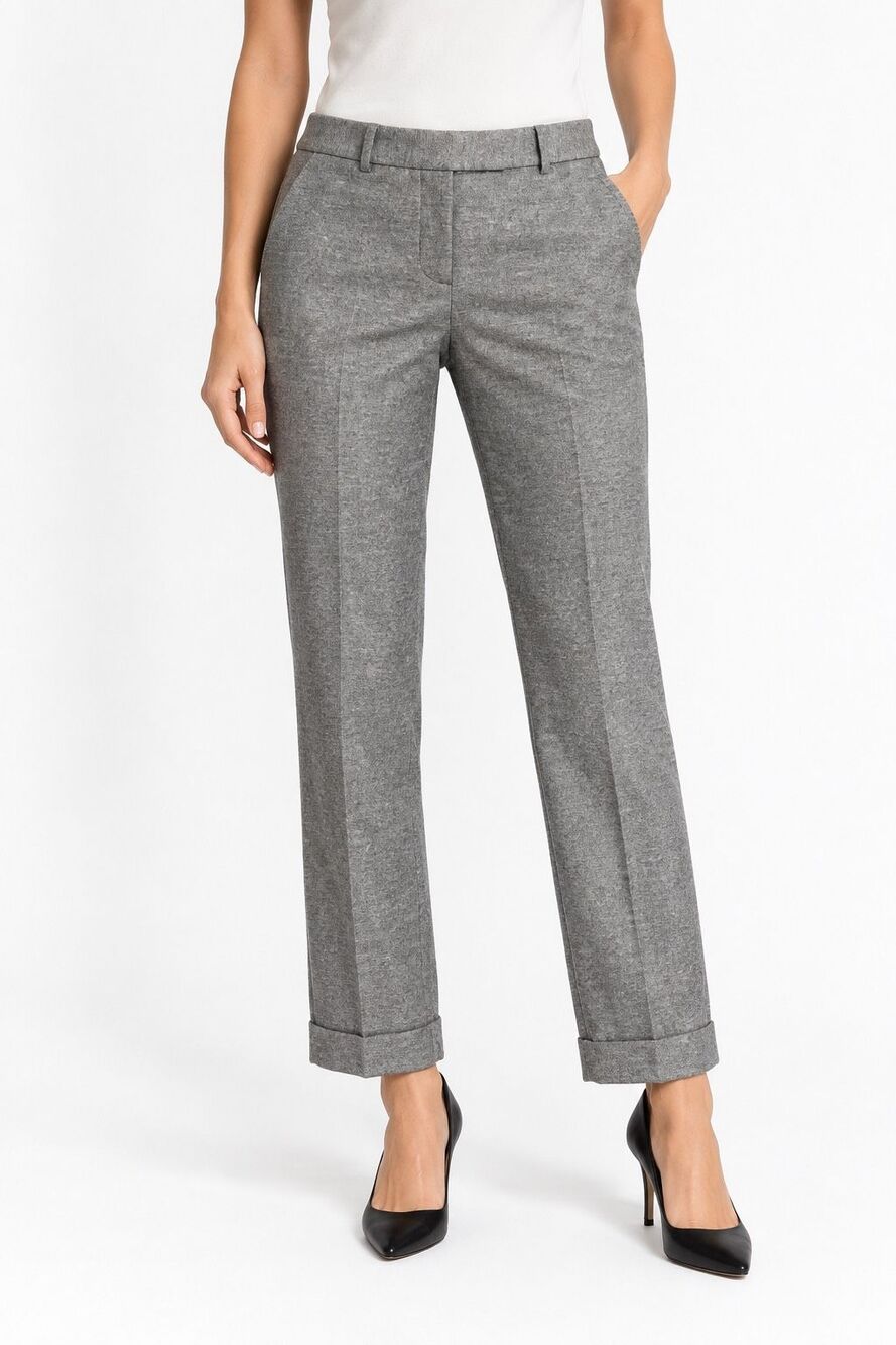 Diane Von Furstenberg DVF Cavaro Gray Wool Cuffed Straight Leg Trousers Size 10